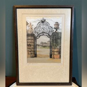 Framed Vienna Belvedere Palace Gate Architectural Engraving on silk Hans Leisch